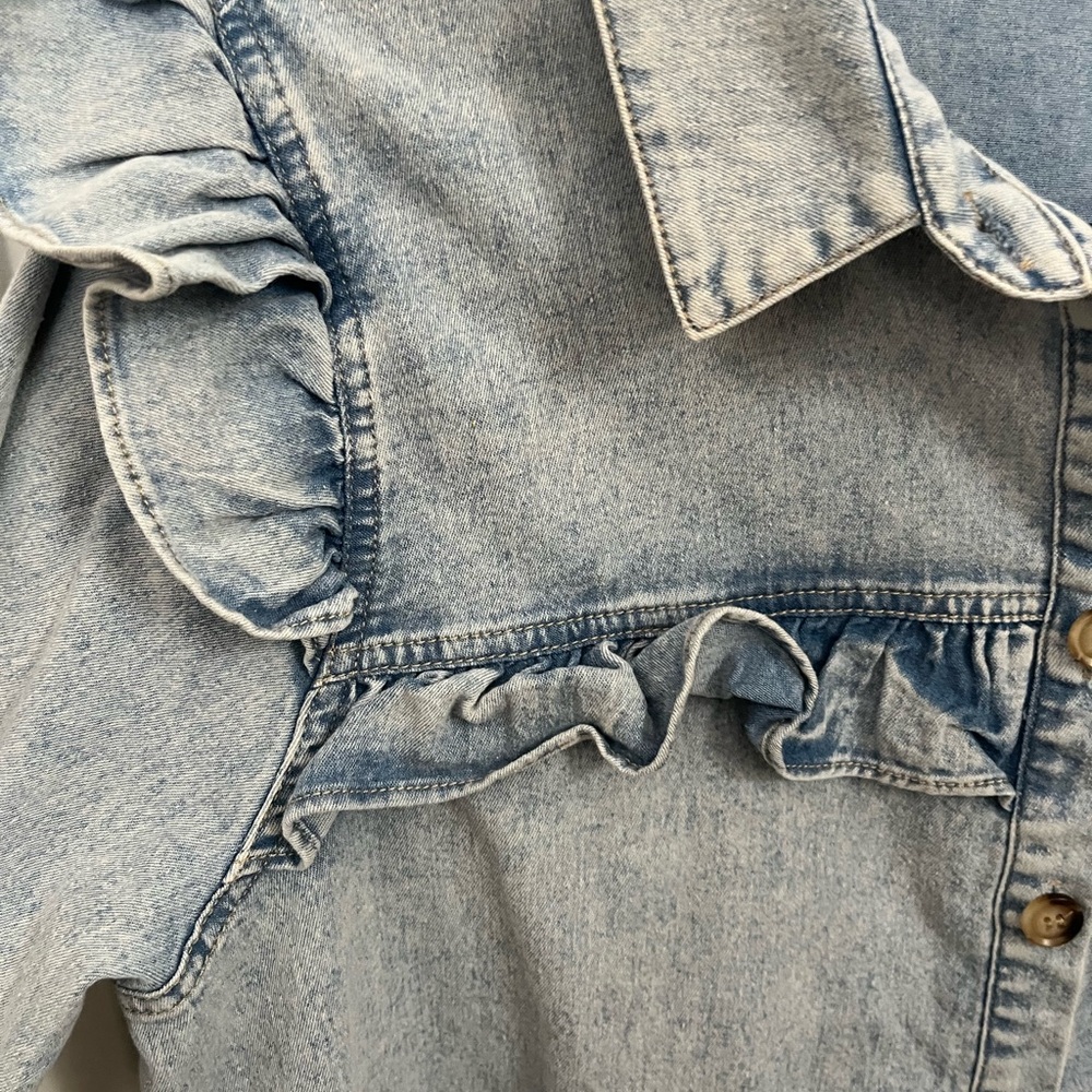Denim Ruffle Button-Up Shirt - Picture 2 of 5